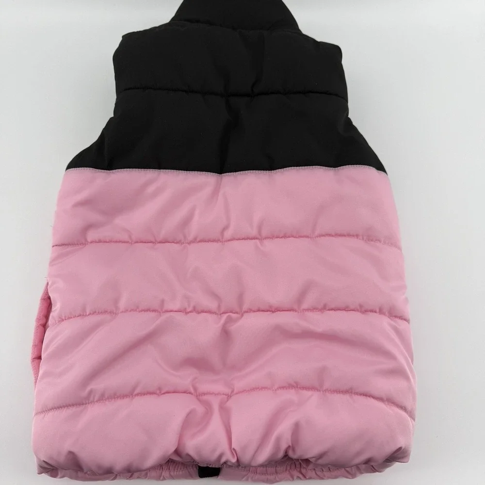 Puma Girls Youth Size‎ 4 Vest Puffer Jacket Black White Pink Logo Full Zip Warm